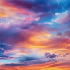 Fototapeta premium A vibrant, colorful sky at sunset with dramatic clouds in shades of orange, pink, purple, and blue.