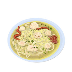 illustration of a bowl of meatball noodle dish without background