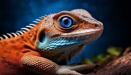 Fototapeta premium close up portrait of a unique lizard with striking blue eye