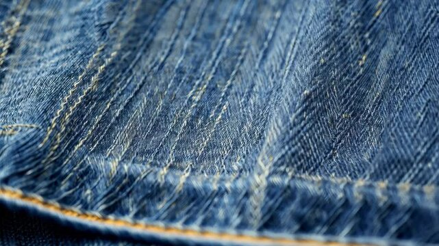 Macro Close-Up of Blue Denim Fabric Texture in Vertical Video for Fashion Background