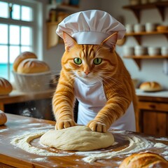 cat chef preparing dough