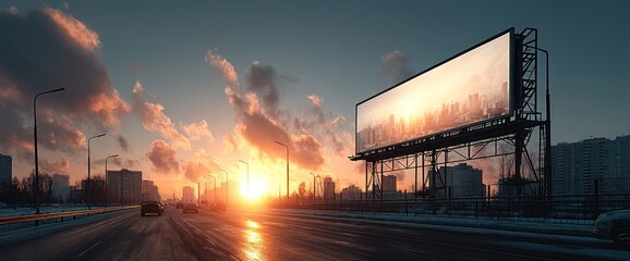 Cityscape at Sunrise with Billboard