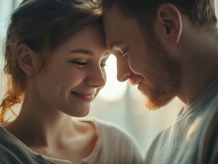 A tender scene of two individuals sharing a loving embrace, reflecting the depth of their relationship. The man and woman look at each other with affection, embodying the essence of human connection.