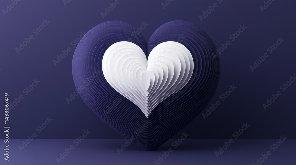 Poster a 3d rendering of a heart-shaped object with a white interior and dark blue outer layer.