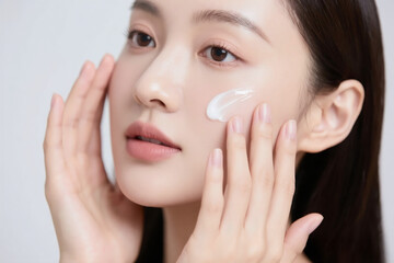 Radiant woman pampering her skin with hydrating moisturizer, perfect example of simple yet effective skincare application.