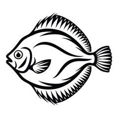 Flatfish Silhouette, Monochrome Fish, Seafood Outline, Marine Animal Design