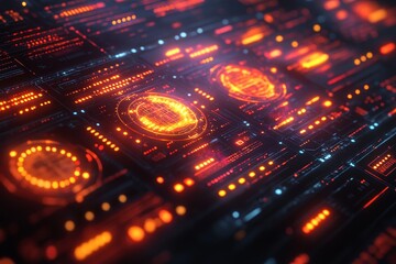 Futuristic interface, data streams, digital world, glowing HUD, tech background, website design