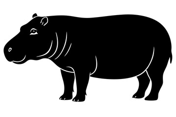 Obraz premium Black and white hippopotamus illustration standing with side view isolated on white, hippopotamus, hippo, mammal, animal, wildlife, wild, africa, african, safari, nature, vector, illustration, black