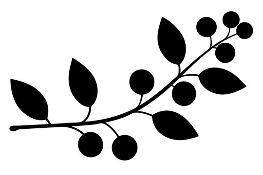 recommend clip art: Elegant berry branch silhouette with leaves for decoration and design projects, berry, berries, branch, leaf, leaves, foliage, plant, silhouette, vector, illustration, nature, botanical, design