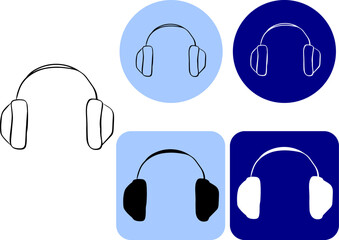 Headphones Vector logo Icon. Graphic line ink illustration. Clean, Scalable Design for Apps and Branding. Banner, poster, wrapping paper, sticker, print, modern textile design.