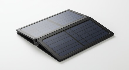 Close up shot of a foldable solar panel kit on a white surface in a studio environment setting