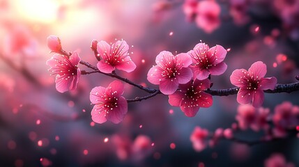 Soft focus image of sakura flowers on tree branches, perfect for spring and nature-themed backgrounds  