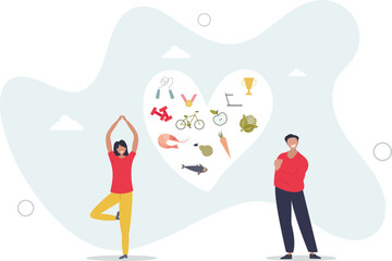 Healthy habits lifestyle as diet eating and active sport. character life .