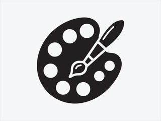 Painter palette and paint brush. icon vector on white background.