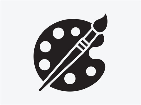 Painter palette and paint brush. icon vector on white background.