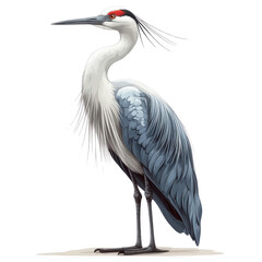 Majestic Crane Pose: The crane stands tall in a digital art pose, its feathers showcasing the natural world with graceful lines and details.