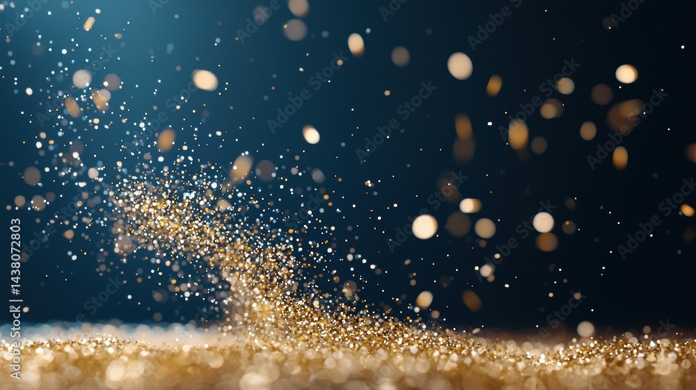 Poster sparkle and glitter particle shimmering glitter particles falling on a dark background, creating a f
