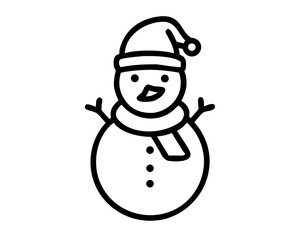 Christmas Snowman Line Art Vector | Cute Snowman Outline SVG Icon for Holiday Crafts
