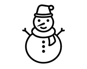 Christmas Snowman Line Art Vector | Cute Snowman Outline SVG Icon for Holiday Crafts
