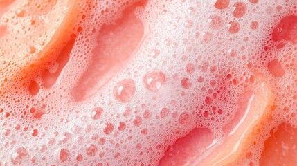 Close-up photograph of vibrant pink and orange soap suds in a glass container, showcasing the texture and color gradient.