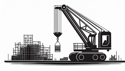 industrial crane lifting materials for home build clean silhouette style isolated white background