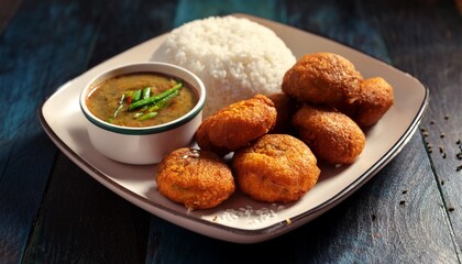 vada spicy street food delight served with coconut chutney and rice