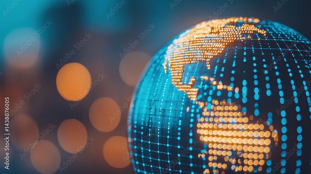 Poster futuristic maps rotating globe with futuristic design and glowing elements, representing the future 