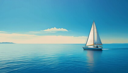 Obraz premium sailboat in the sea on a background of blue sky minimalist sailing background generative ai