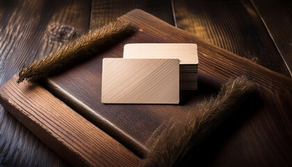 Fototapeta premium wooden business card mockup showcasing crafted identity on rustic background
