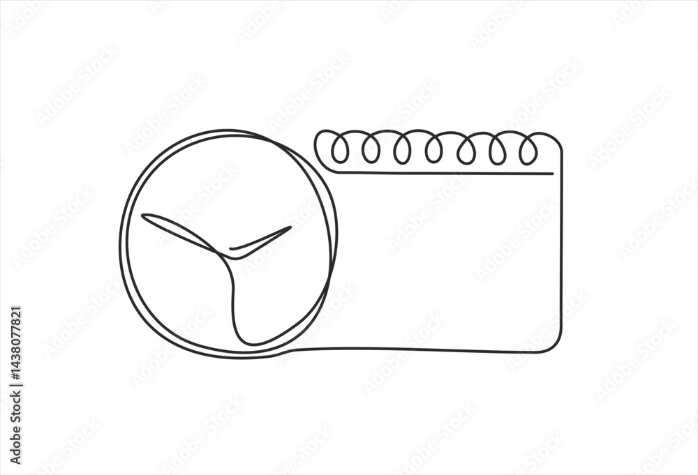 Aufkleber continuous one single line drawing of calendar and clock icon. schedule, appointment, important date