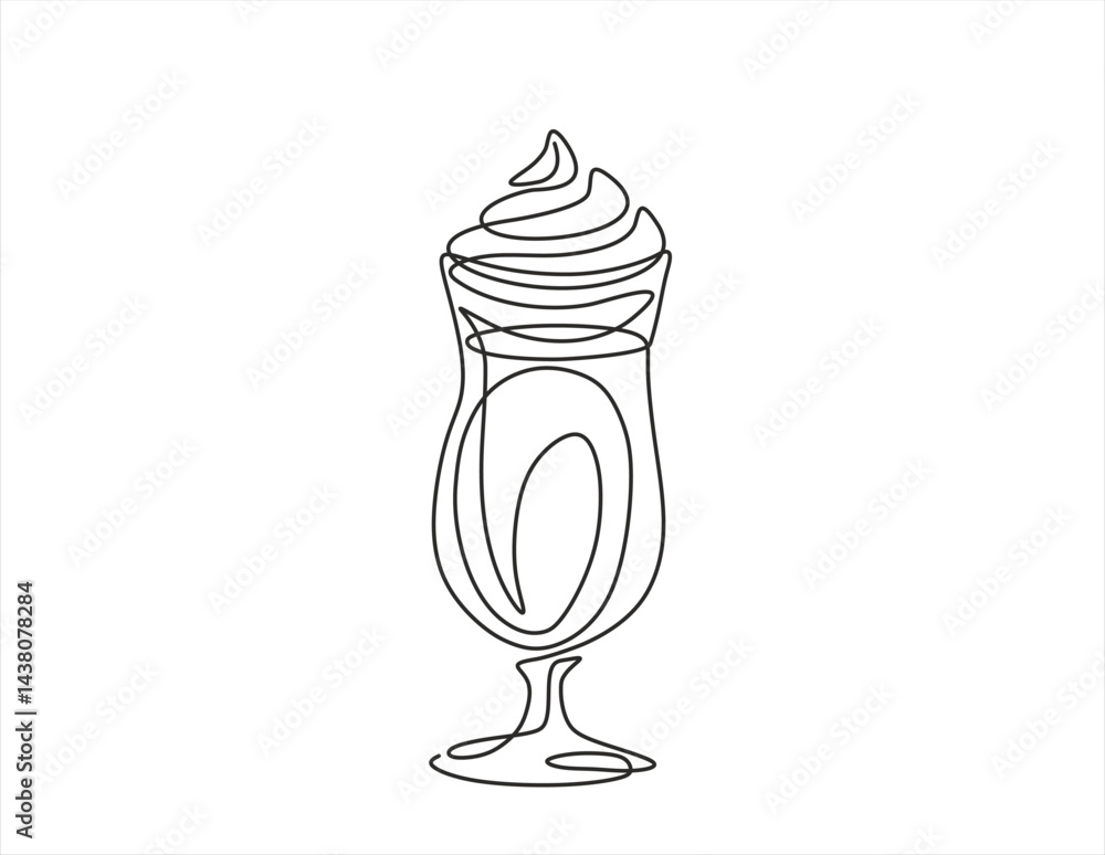 Poster simple drawing drawn with one solid line glass with latte on white background outline. editable stro