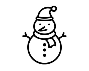 Christmas Snowman Line Art Vector | Cute Snowman Outline SVG Icon for Holiday Crafts