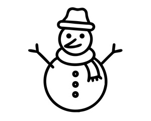 Christmas Snowman Line Art Vector | Cute Snowman Outline SVG Icon for Holiday Crafts