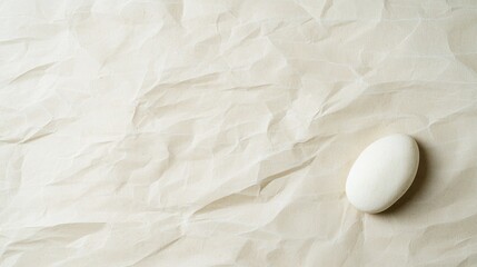 Fototapeta premium A white egg rests on a crumpled piece of paper.
