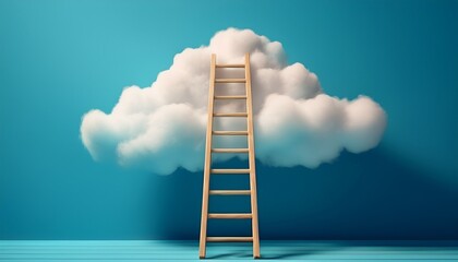wooden ladder reaching fluffy white cloud blue background concept of dreams goals success ambition generative ai