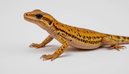 Naklejka premium Colorful lizard with yellow and brown pattern on white background