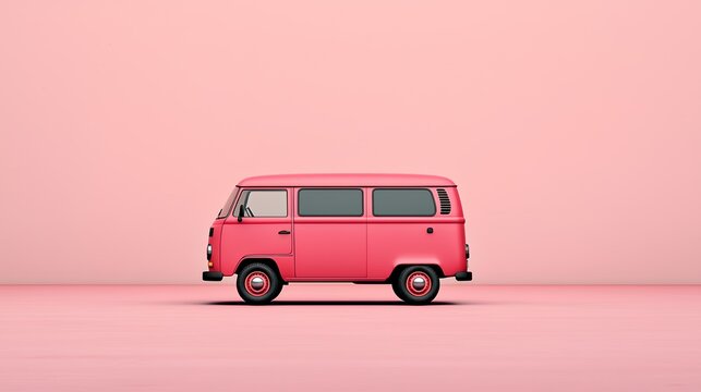Pink Retro Van in Minimalist Pink Studio Setting