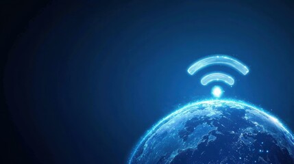 Globe with Connectivity Icon Rotating globe with wireless signal icon, dark background, symbolizes global communication