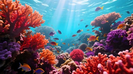 Naklejka premium A vibrant underwater image of a coral reef teeming with life