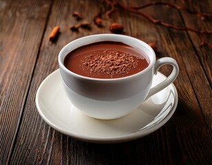 Fototapeta premium warm cup of hot chocolate on white saucer