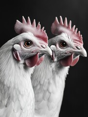 Fototapeta premium Close-up photograph of two chicken feet, each showcasing a single red rooster foot against a neutral background.