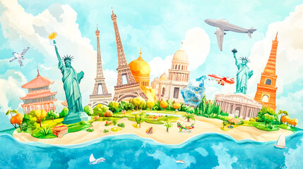 Travel brochure vector with summer vacation clipart