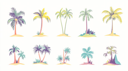 Fototapeta premium Tropical beach icons collection on white background