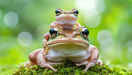 baby frog sitting on mother frog