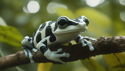 Amazon milk frog on branch, Amazon milk frog, panda tree frog, closeup tree frog