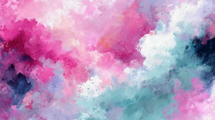 Fototapeta premium Abstract painting with pink, purple, blue, and white hues. Soft, textured brushstrokes create a dreamy, ethereal atmosphere.