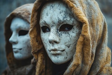 Person wearing multiple masks showing facade versus true identity