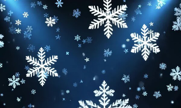 Abstract background Christmas with lighting, glittering, snowflake and particle dark and grain processed, falling snow with blur and depth of field effect