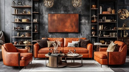 Modern Horizontal Painting in Cozy Living Room Mockup Design