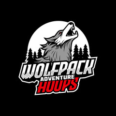 wolf logo adventure forest. wolf logo vector emblem. wolf mascot. vintage wolf logo silhouette.